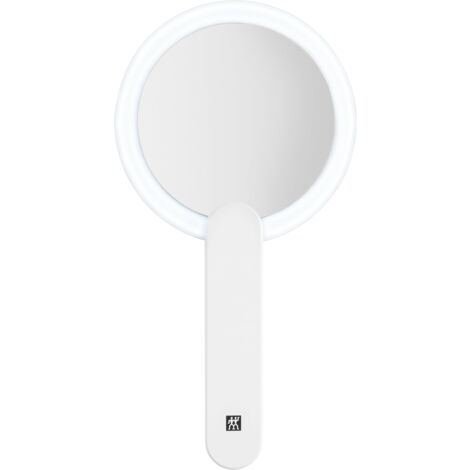 ZWILLING Specchio cosmetico (ingrandimento 10x, LED ricaricabile, impugnatura girevole a 360 gradi, luce diurna bianca), premium, bianco