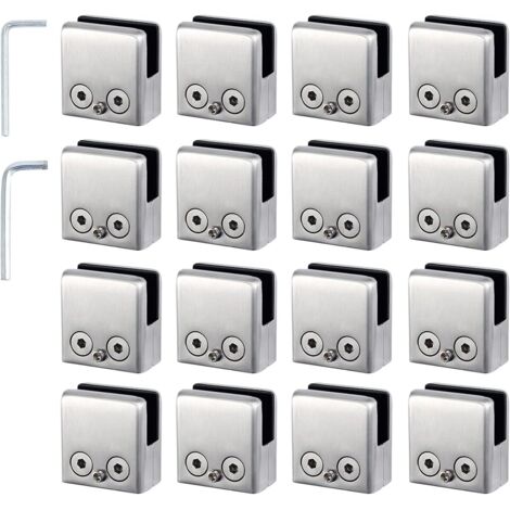 ZXPASRA 16pcs Pinces à Verre 8-10mm Support Verre dans Pinces en Acier Inoxydable Arrêtez Verre de Forme Carrée 8-10mm avec 2 Clés Hexagonales pour Balustrade d'Escalier