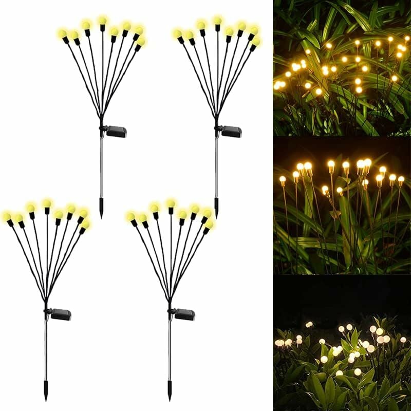 4 pcs Lampes Solaires Décoratives de Jardin, 8 led Lampes Solaires Extérieures Lucioles, Charge Solaire, Décoration de Jardin, Lampes Étanches pour
