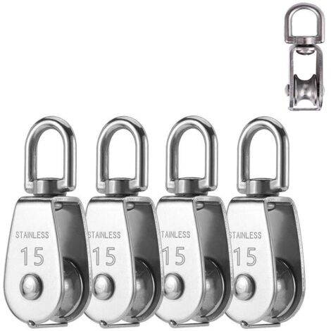ZXPASRA 4 Pièces Poulies à Bloc Unique, Poulie en Acier Inoxydable M15 Poulie Pivotante Directionnelle Poulie de Traction Poulie Filet de Pêche Charge 35 kg