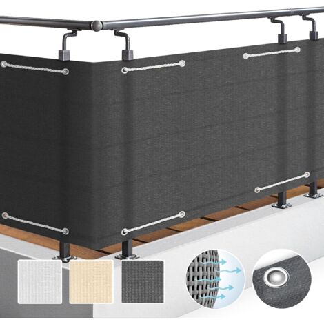 ZXPASRA Brise Vue Balcon Extérieur 90x500 cm HDPE – Protection Opaque pour Balcon Terrasse, Résistant à l'eau & aux Intempéries – Cache Balcon Anthracite avec Protection UV, Cordon-Gris Fonce