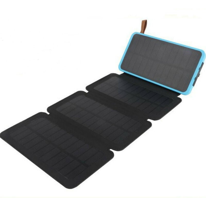 Chargeur Solaire 20000mAh Portable Batterie Externe avec 4 Panneaux Imperméable Power Bank avec 2 usb Outdoor Camping pour Téléphone Tablettes-Bleu
