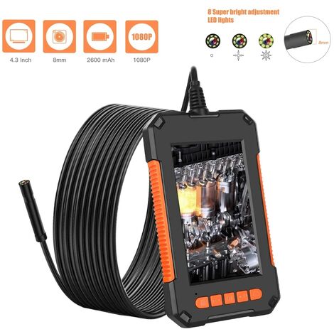 ZXPASRA Endoscope Industriel, Caméra Endoscopique Double Objectif 1080P HD Camera Inspection Endoscope Canalisation étanche IP67 avec écran IPS de 4,3 Pouces, 8 Lumières LED