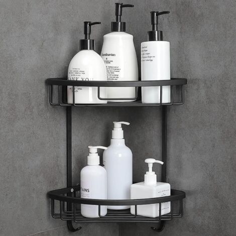 ZXPASRA Etagere Douche sans Percage Salle de Bain d'angle de Douche Accessoires Salle de Bains 2 Niveaux Noir