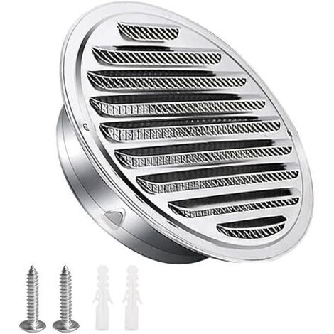 ZXPASRA Grille d'aération en acier inoxydable 125mm avec vis et chevilles Protection contre les intempéries Lamelles avec moustiquaire et boucle Grille d'évacuation d'air ronde Visser et bride Grille