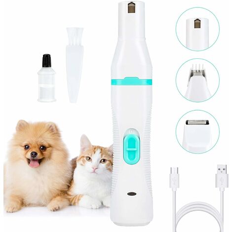 ZXPASRA Lime à Ongle Chien/Chat 3 en 1,Tondeuse 2 Têtes électrique pour Animaux de Compagnie,Lime Griffe Réglable Rechargeable 7200 TR/MIN Batterie 600mAh - Pour Animaux de Petite Moyenne et Grande Ta