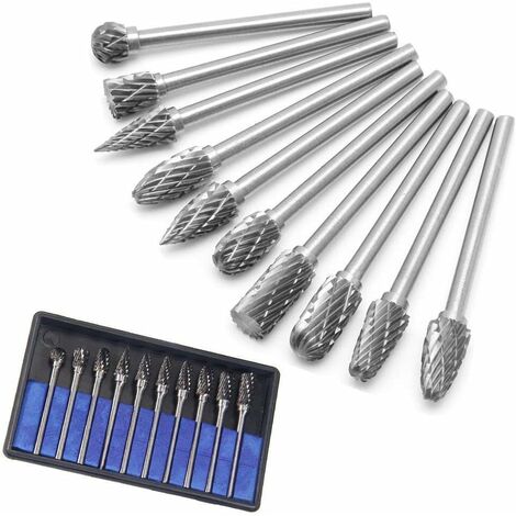 ZXPASRA Lot de 10 Fraises Rotatives en Acier au Carbure de Tungstène, Tête de Meulage pour Outils Rotatifs Dremel, travail du bois, gravure