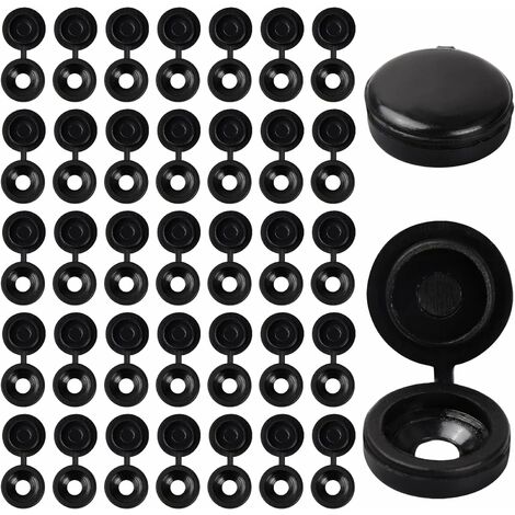 ZXPASRA Lot de 100 Capuchons de Vis à Charnière, Cache Vis en Plastique, Anticorrosion Bouchons à Vis Etanche, Couvercles à Vis Rabattables, Noir Couvertures à Vis pour Meubles Placards Étagères