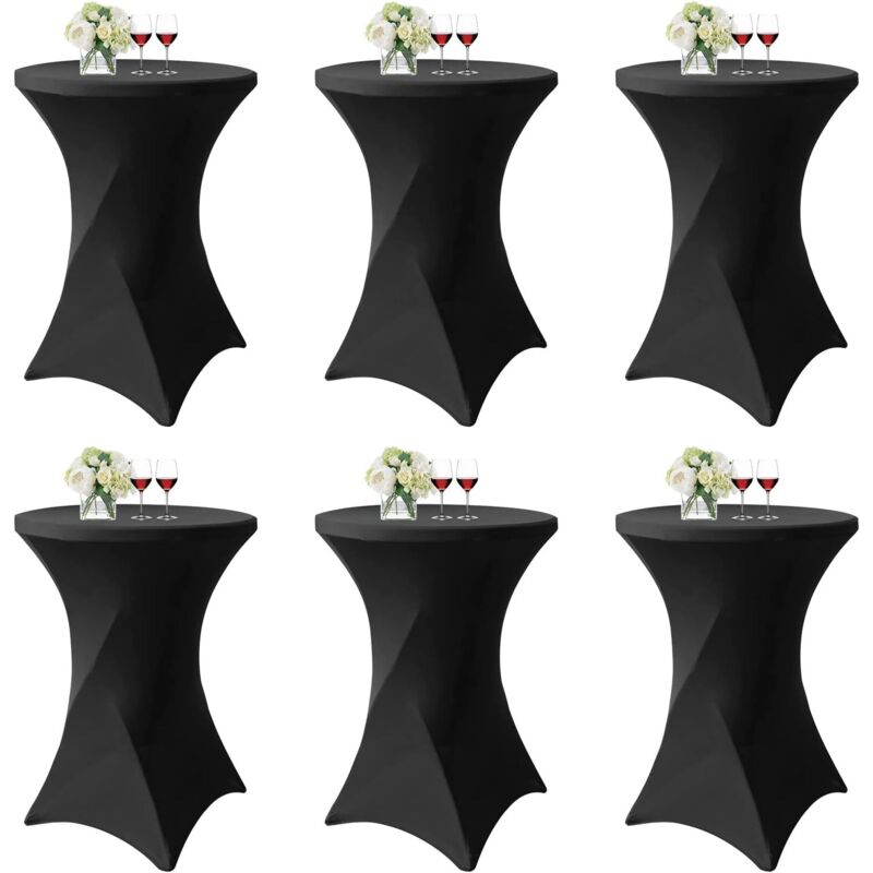 Lot de 6 Noir Housse pour Table Haute, Nappe Mange Debout 80x110cm Noir Nappes à Coins Carrés Extensibles en Spandex pour Cocktail Mariage Banquet