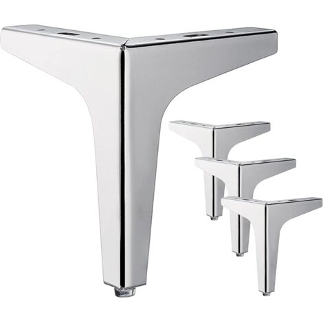 ZXPASRA Lot de 4 pieds de meubles en métal argenté de 15 cm, pieds de table triangle DIY, convient pour armoire, canapé, table basse, meuble TV et autres pieds de meubles.