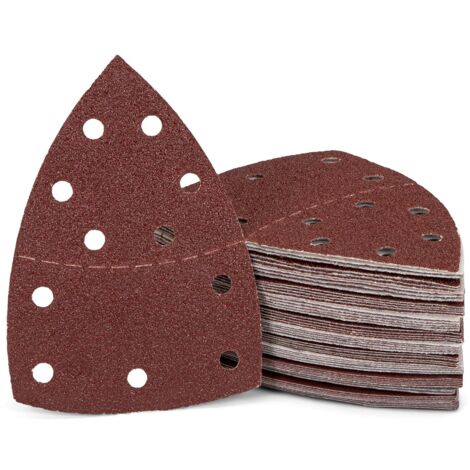 ZXPASRA Lot de 50 triangles de ponçage Prio 11 trous 105 x 152 mm Grain 120 pour ponceuses multiples/feuilles abrasives/tampons abrasifs triangulaires/papier abrasif