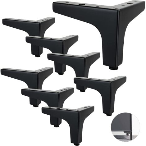 ZXPASRA Lot de 8 Pieds de Canapé Metal 10 cm, Pieds de Table Basse Métal Charge Jusqu'à 600 KG Pied de Meuble Noir, Support de Table en Fer Forge/Sofa, Pied pour Meuble TV, Placard