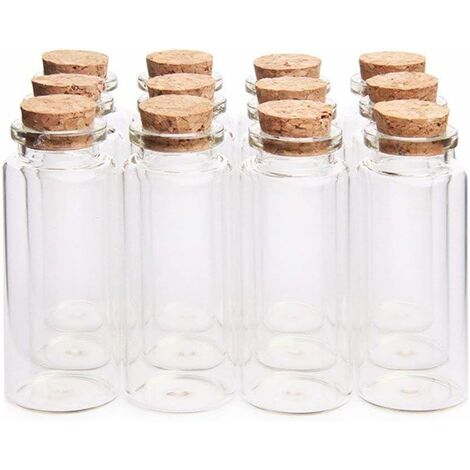 ZXPASRA Mini Bocaux bouteilles en verre avec bouchon en liège en bois (25 ml 3x6cm ) 12pcs