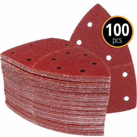 ZXPASRA Prio-Triangles de Ponçage │ 100 pièces │ 11 trous │ 105 x 152 mm │ grain 60 │ pour ponceuses multiples │ Feuilles Abrasives │ Papier Abrasif