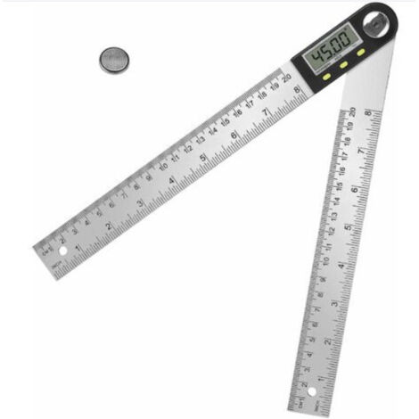 ZXPASRA Règle D'angle Numérique, Rapporteur, Mesure de Longueur 300 mm et d'Angle en Acier Inoxydable avec Maintien, Zéro et Grand Ecran LCD, Système Mm/Inch, pour le Travail du Bois, Construction