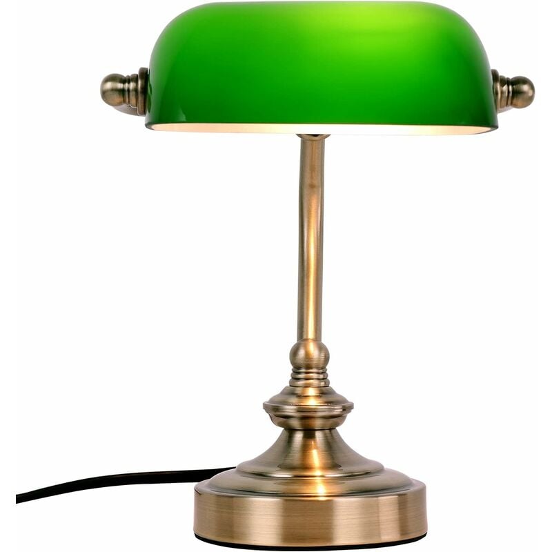 Groofoo - Verre Banquier Lampe de Bureau Traditionnelle européenne Classique Bronze finition Base Vintage Lampe de Table pour Bureau bibliothèque