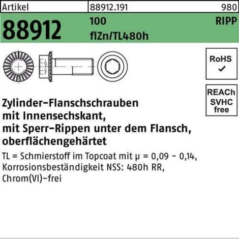Zylinderflanschschraube R 88912 Sperr-Ripp In.-6kt M8x20 100 flZnnc480h-L 200St