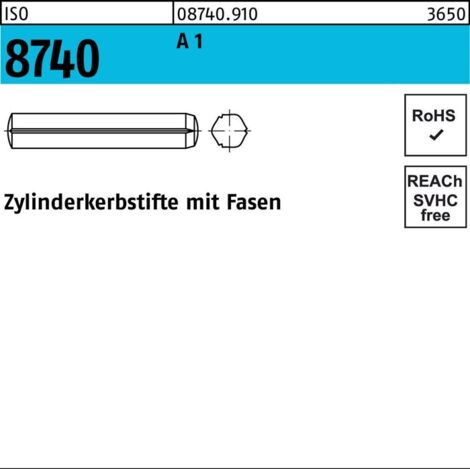 Zylinderkerbstift ISO 8740 Fasen 4x 20 A 1 100 Stück