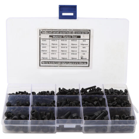 Zylinderkopf-Sechskantschrauben-Set aus Kohlenstoffstahl mit Muttern, korrosionsbeständige Befestigungselemente, M3, M4, M5 - 560 Teile