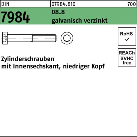 Zylinderschraube DIN 7984 Innen-6kt M5x50 8.8 galv.verz. 200St.