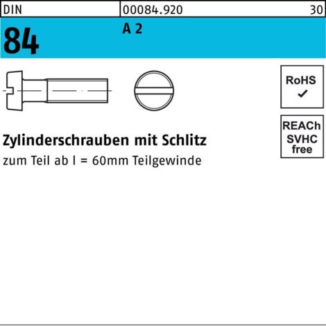 Zylinderschraube DIN 84 m.Schlitz M 3 x 22A 2 200 Stück