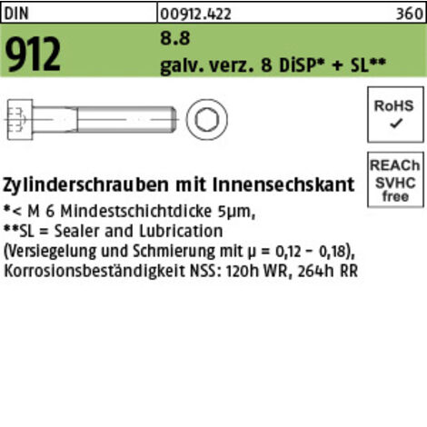 Zylinderschraube DIN 912 Innen-6kt M16x120 8.8 gal Zn 8 DiSP + SL 25St.
