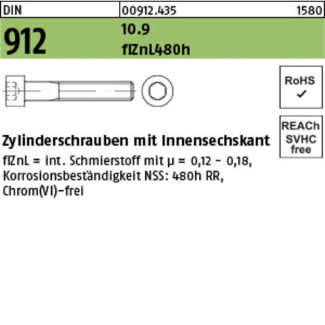 Zylinderschraube DIN 912 Innen-6kt M16x50 10.9 flZnL/nc/x/x/480h/C 50St.