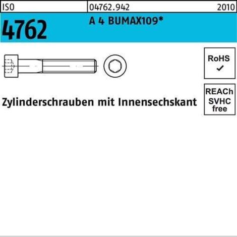 Zylinderschraube ISO 4762 Innen-6kt M12x 70 A 4 BUMAX109 25 Stück BUFAB