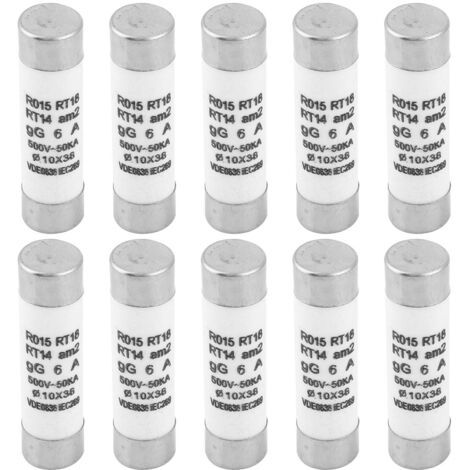 Zylindersicherung mit hohem Abschaltvermögen - 10 Stück (10x38, 6A, 380-500VAC)