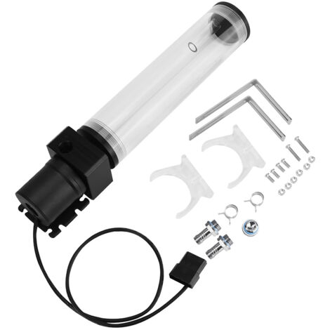 Zylindrischer Acryl-Ausgleichsbehälter für PC-Wasserkühlung zum Selbstbau, 19-W-Pumpe, G1/4-Anschlüsse, 210 mm