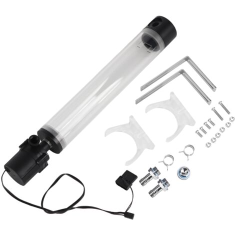 Zylindrischer Acryl-Ausgleichsbehälter für PC-Wasserkühlung zum Selbstbau, 19-W-Pumpe, G1/4-Anschlüsse, 300 mm