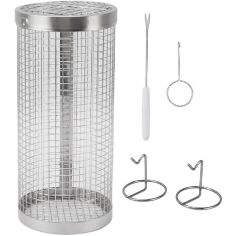 Zylindrischer Grillkorb aus Edelstahl für den Grill – Grillrolle mit Gabel und Haken, ideal für Camping und Outdoor-Aktivitäten