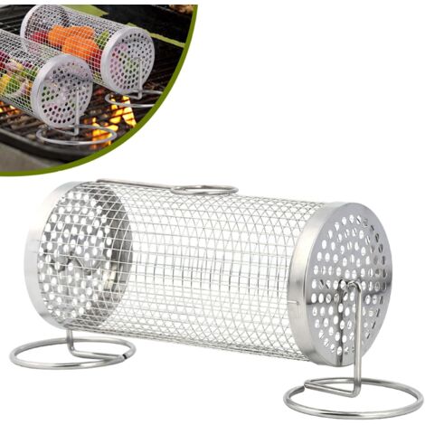 Zylindrischer Grillkorb aus Edelstahl mit Ständer – für Gemüse und Fisch, Campingzubehör, hitzebeständig, rostfrei & gleichmäßige Bräunung