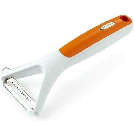 Zyliss E950019 Pelaverdure Julienne, Plastica, Acciaio Inossidabile, Bianco, Arancia, Taglia Verdure a Julienne a Lama Seghettata, Lavabile in Lavastoviglie