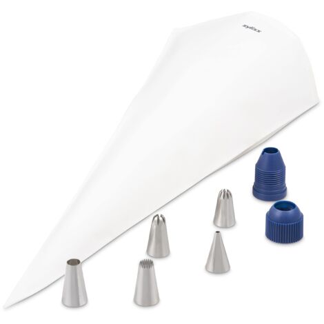 Zyliss E980215 Kit di Sacchetti per Tubazioni, Cotone, Acciaio Inossidabile, Plastica, Bianco, Argento, Blu, Per Decorare Torte, Glassa e Pasticceria, Include 5 Ugelli Intercambiabili