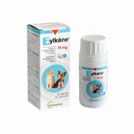 Zylkene contre le stress et l'anxiété pour chien et chat -10 kg. Flacon 30 gélules de 75 mg