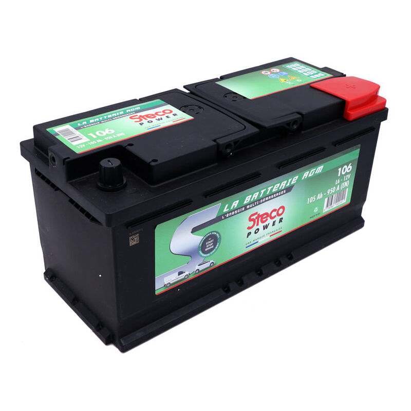 Batterie Stop and Start 12 v 105 Ah 950 a Steco 106 - Ce produit de marque Steco est neuf.